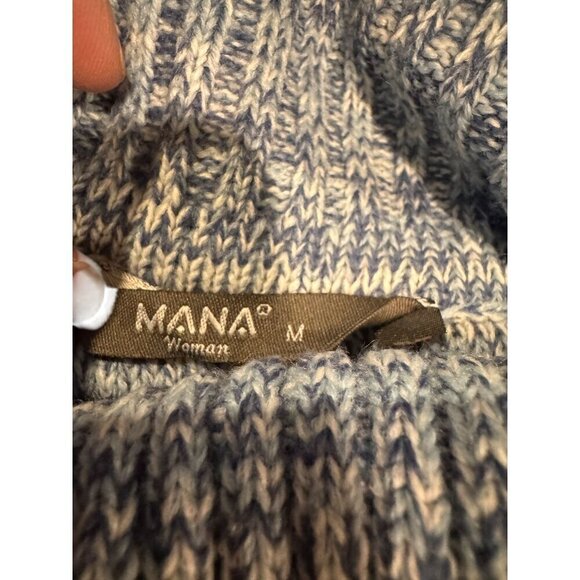 Mana Turtleneck Sweater Blue Acrylic Ribbed Long Sleeve Knit Woman's Medium NWT - Picture 3 of 10